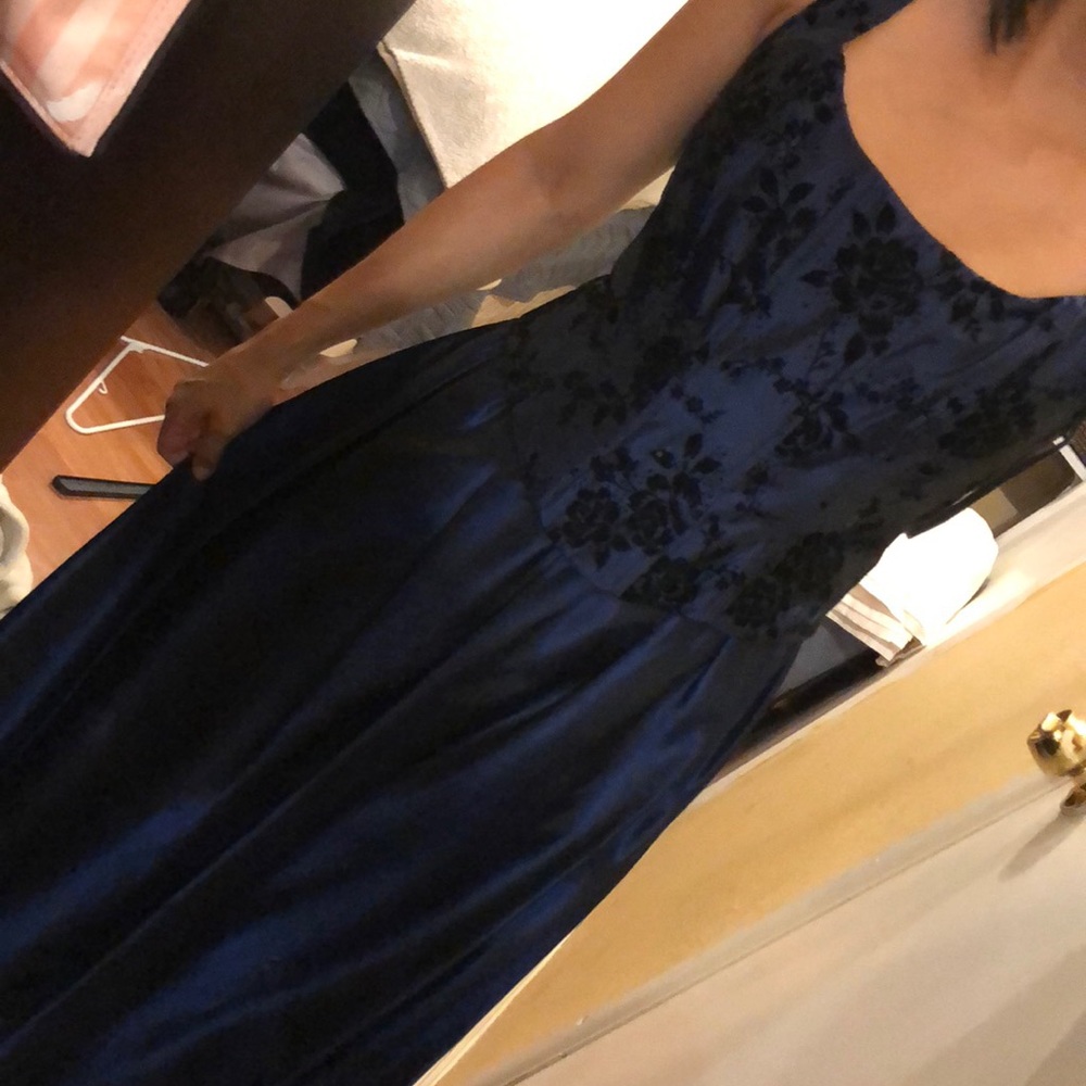 Navy blue prom dress.